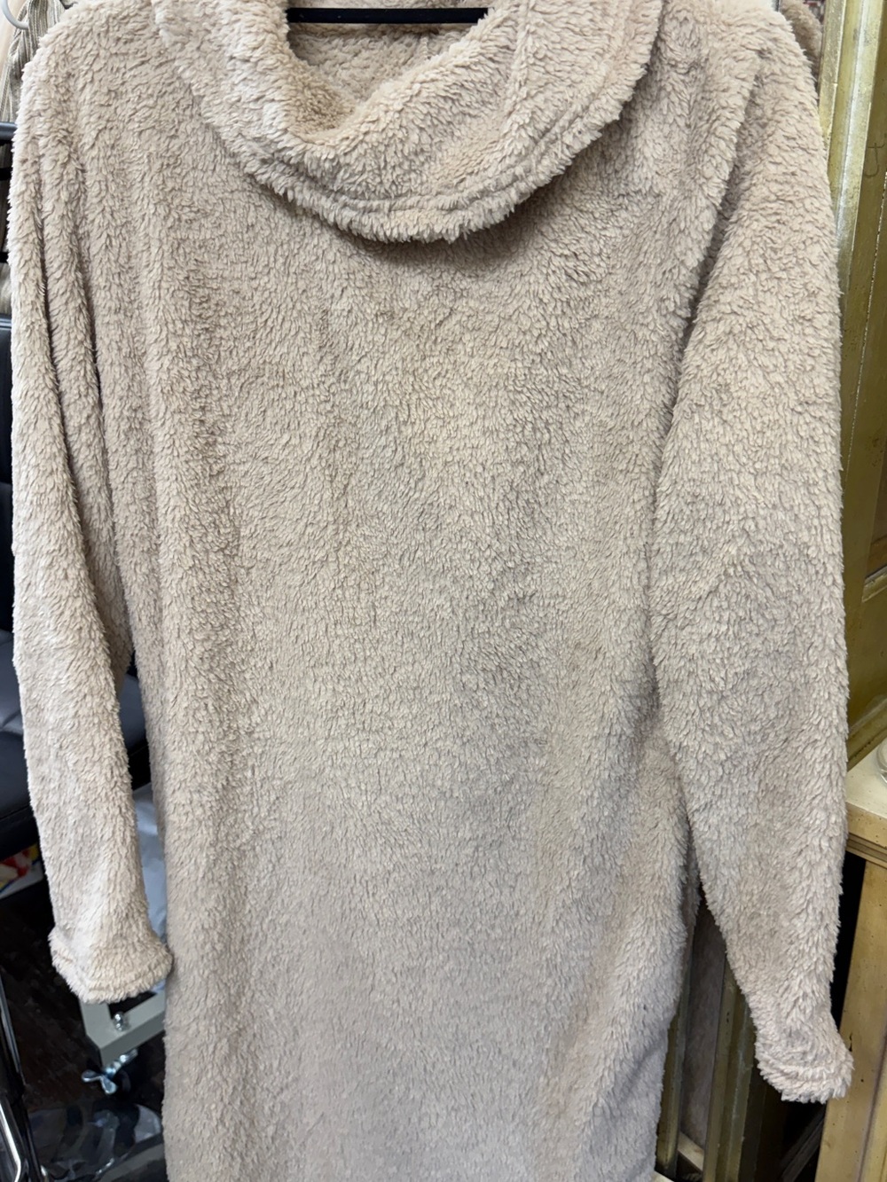 Cozy Cream Sherpa Fleece Cowl Neck Tunic Pullover Sweater sz xxl NWOT